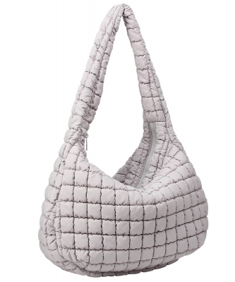 Puffy Quilted Nylon Large Shoulder bag Hobo NQ129 GRAY